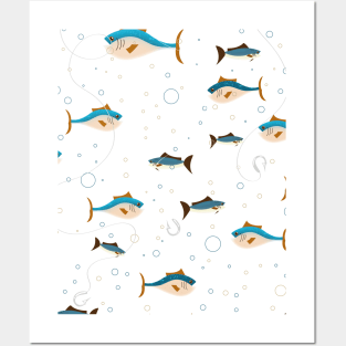 Vintage fishing pattern. Posters and Art